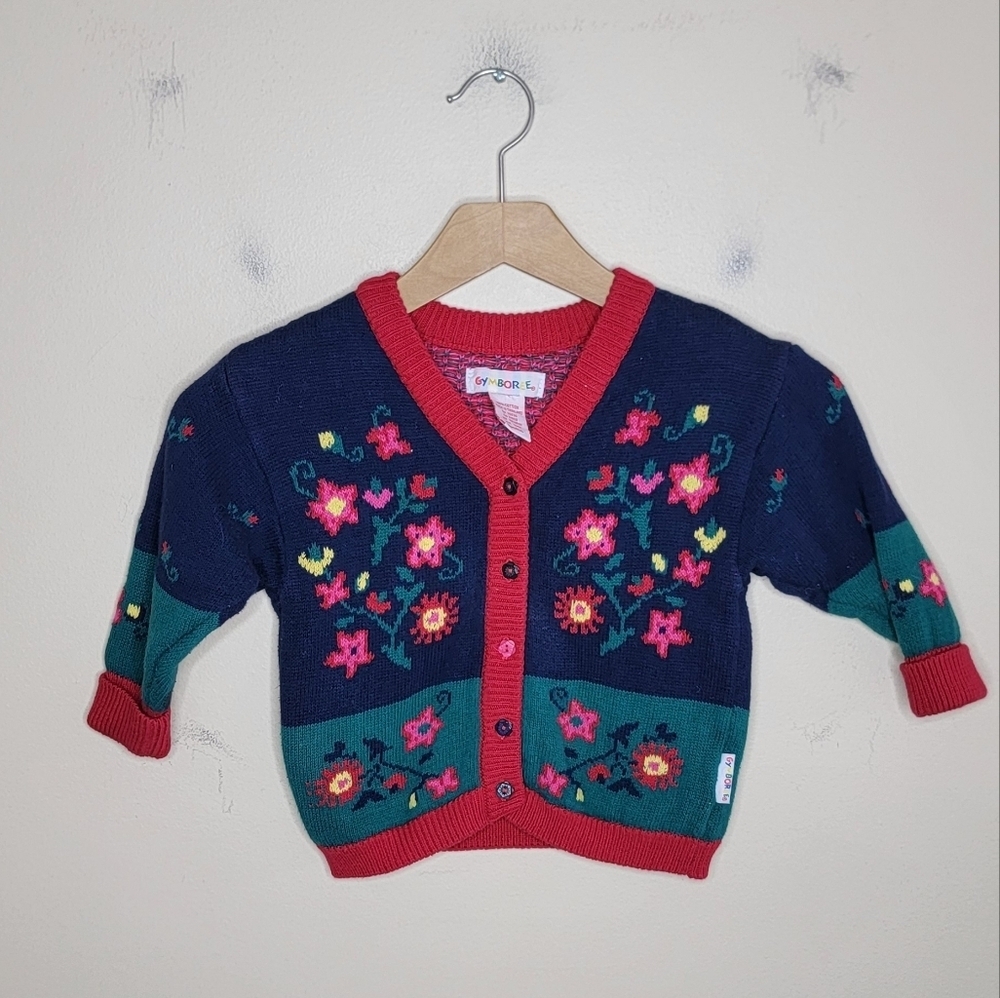 Vintage Gymboree Colorful Floral Knit Button Front Cardigan Sweater Size Small - Picture 7 of 7